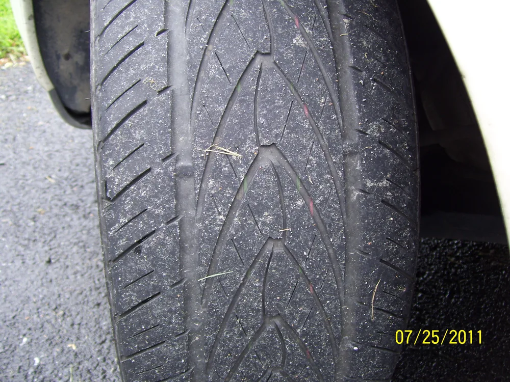 A close-up of the tread pattern on a car tire